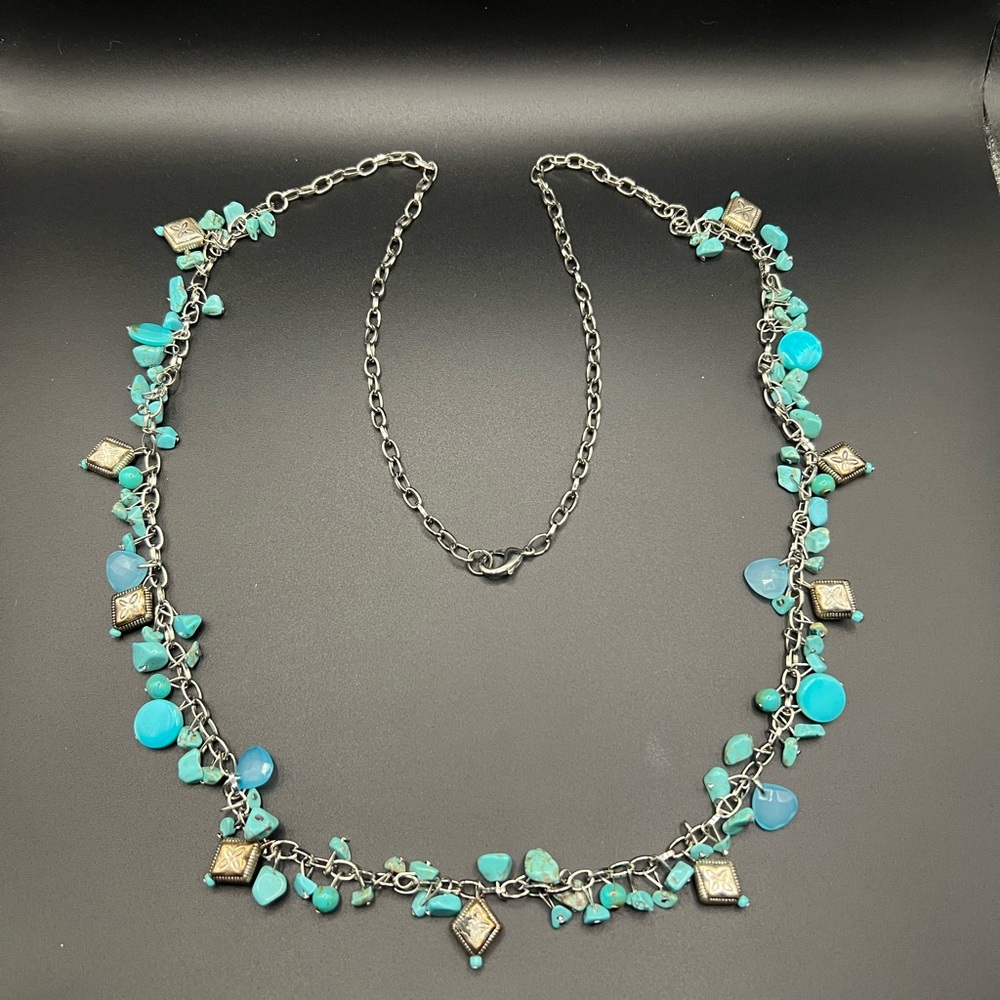 Vintage Turquoise and Silvertone long Southwestern necklace